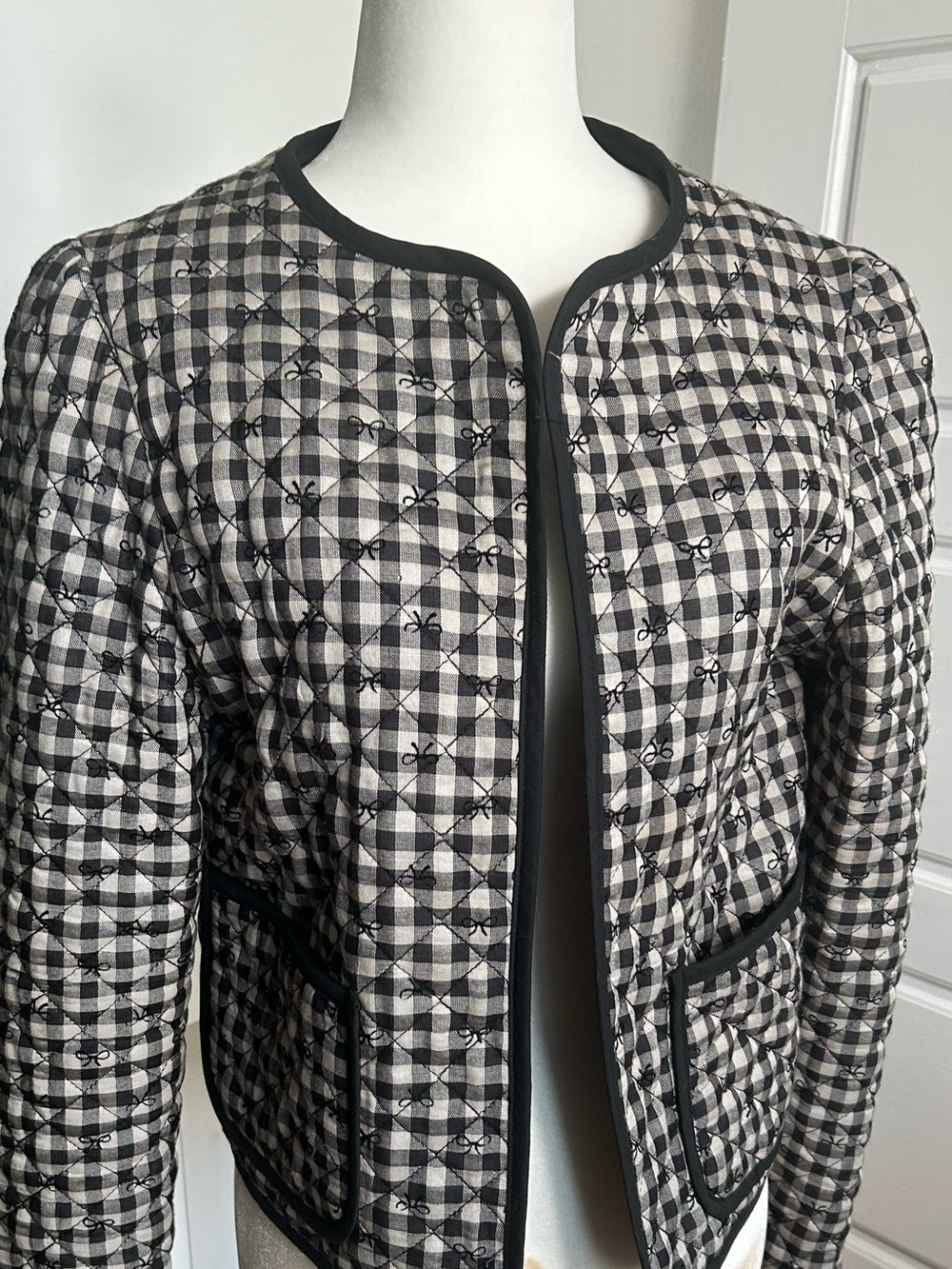 House of Harlow 1960 Quilted Gingham Bow Jacket Size M
